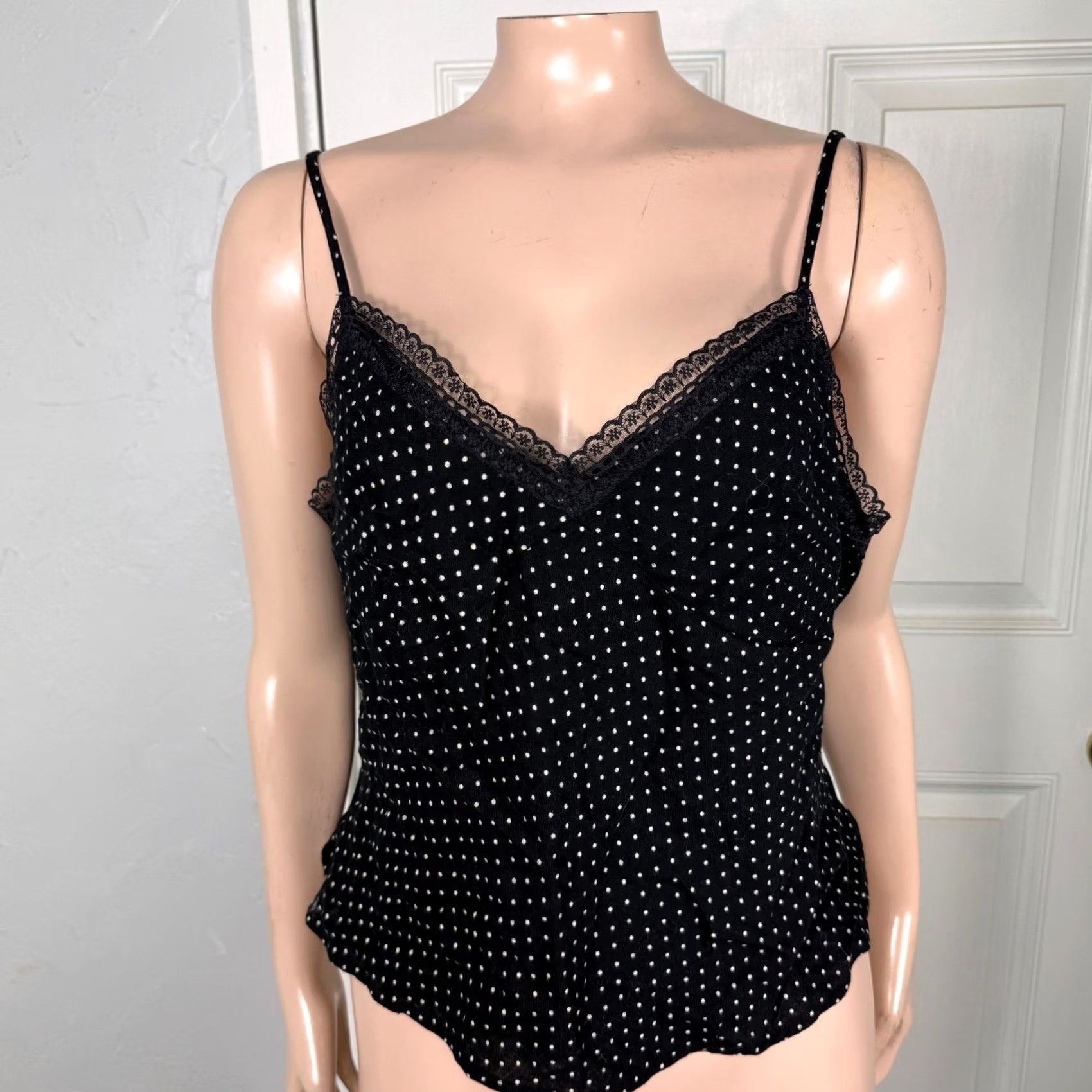 Vintage VINTAGE ruby moon Shirt L Black NOS Y2k Lace Cotton Tank top Polka Dot YY26 Size L / US 10 / IT 46 - 2 Thumbnail