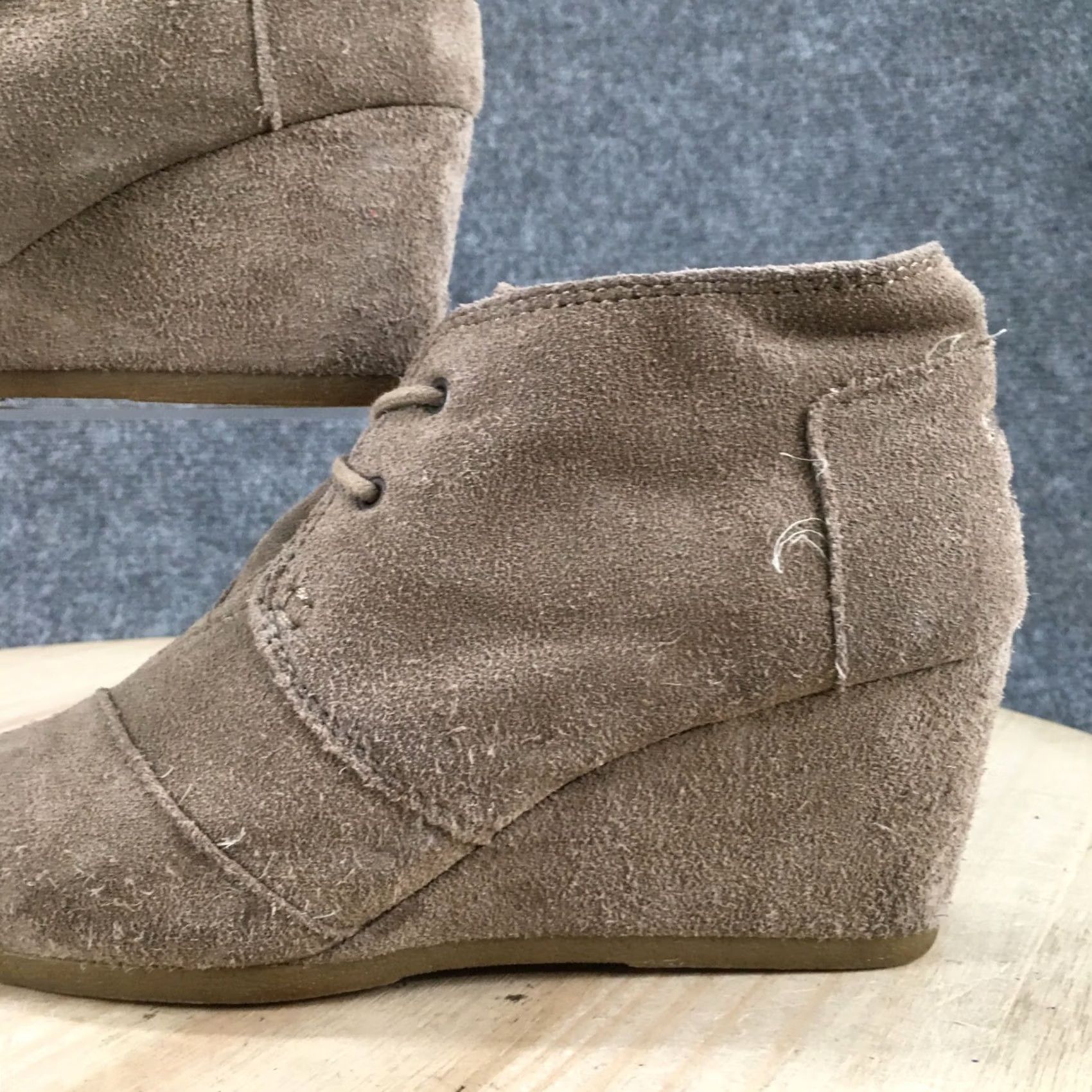 Toms TOMS Boots Womens 8 Casual Ankle Booties Wedge Heels Brown Suede Leather Lace Up Bootie Size US 8 / IT 38 - 3 Thumbnail