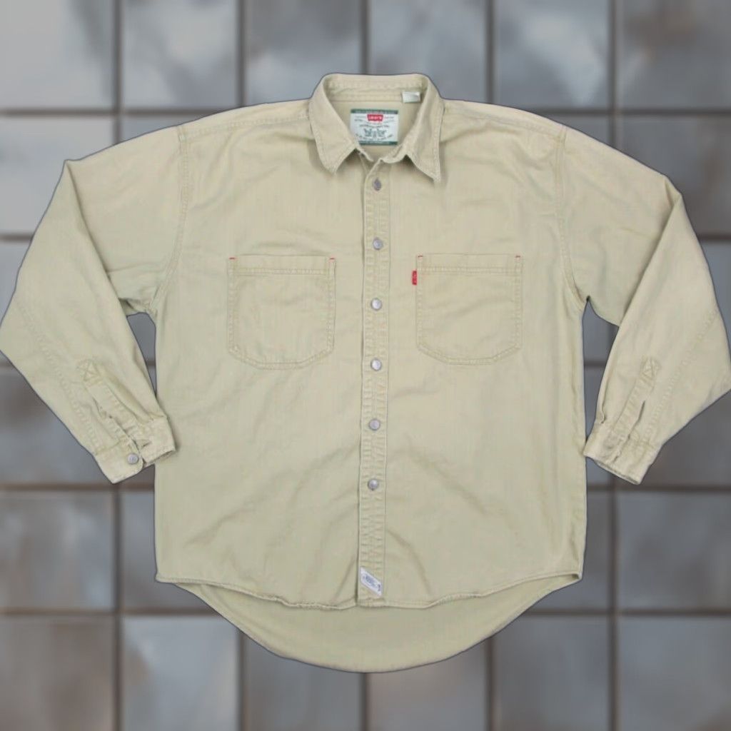Levi's Levis Mens Large Green Denim Button Up Workwear Shirt Long Sleeve Size US L / EU 52-54 / 3 - 1 Thumbnail