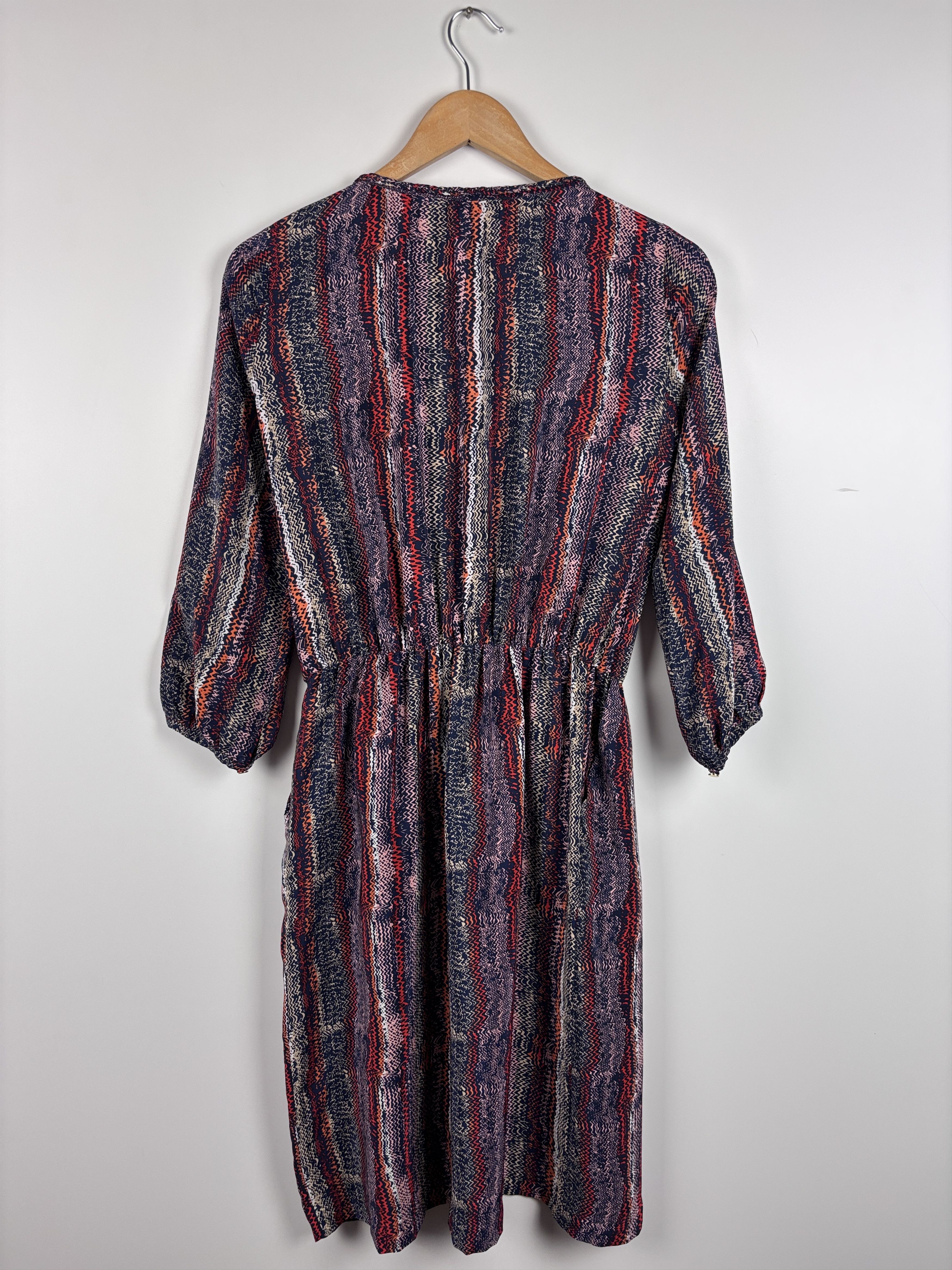 Sandro Sandro Silk Zigzag Pattern Long Sleeve Dress Elastic Waist 1 Size S / US 4 / IT 40 - 5 Thumbnail