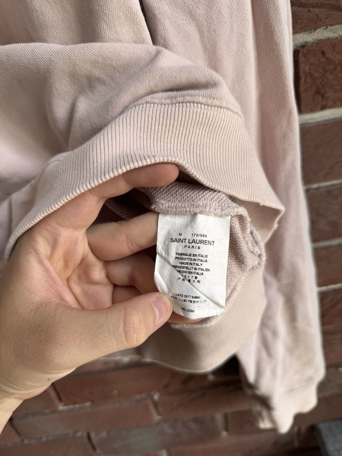 Designer × Saint Laurent Paris SLP Saint Laurent Distressed Center Logo Ash Pink Crewneck M Size US M / EU 48-50 / 2 - 12 Thumbnail