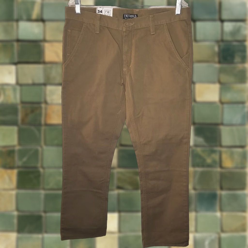 Vintage NEW Free World Mens Beige Chino Pants Slim Straight Size 34x29 Size US 34 / EU 50 - 1 Thumbnail