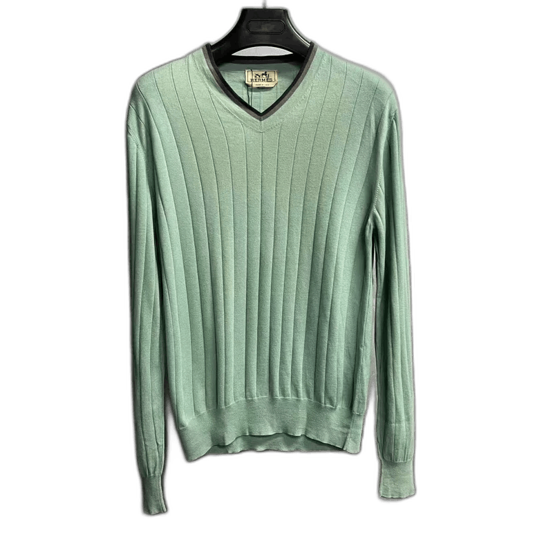 Hermes Hermes Green V-Neck Striped Knit Sweater Size US M / EU 48-50 / 2 - 1 Thumbnail