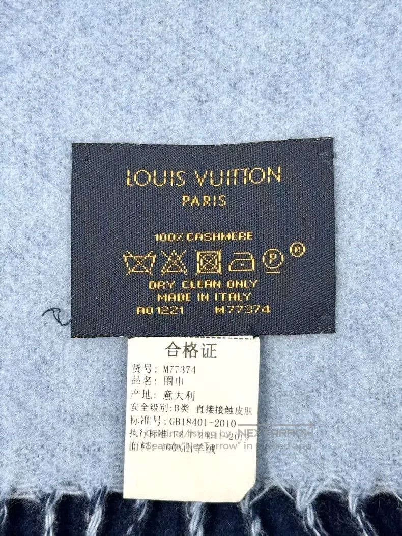Louis Vuitton Louis Vuitton Blue full logo cashmere fringe scarf Size ONE SIZE - 4 Thumbnail
