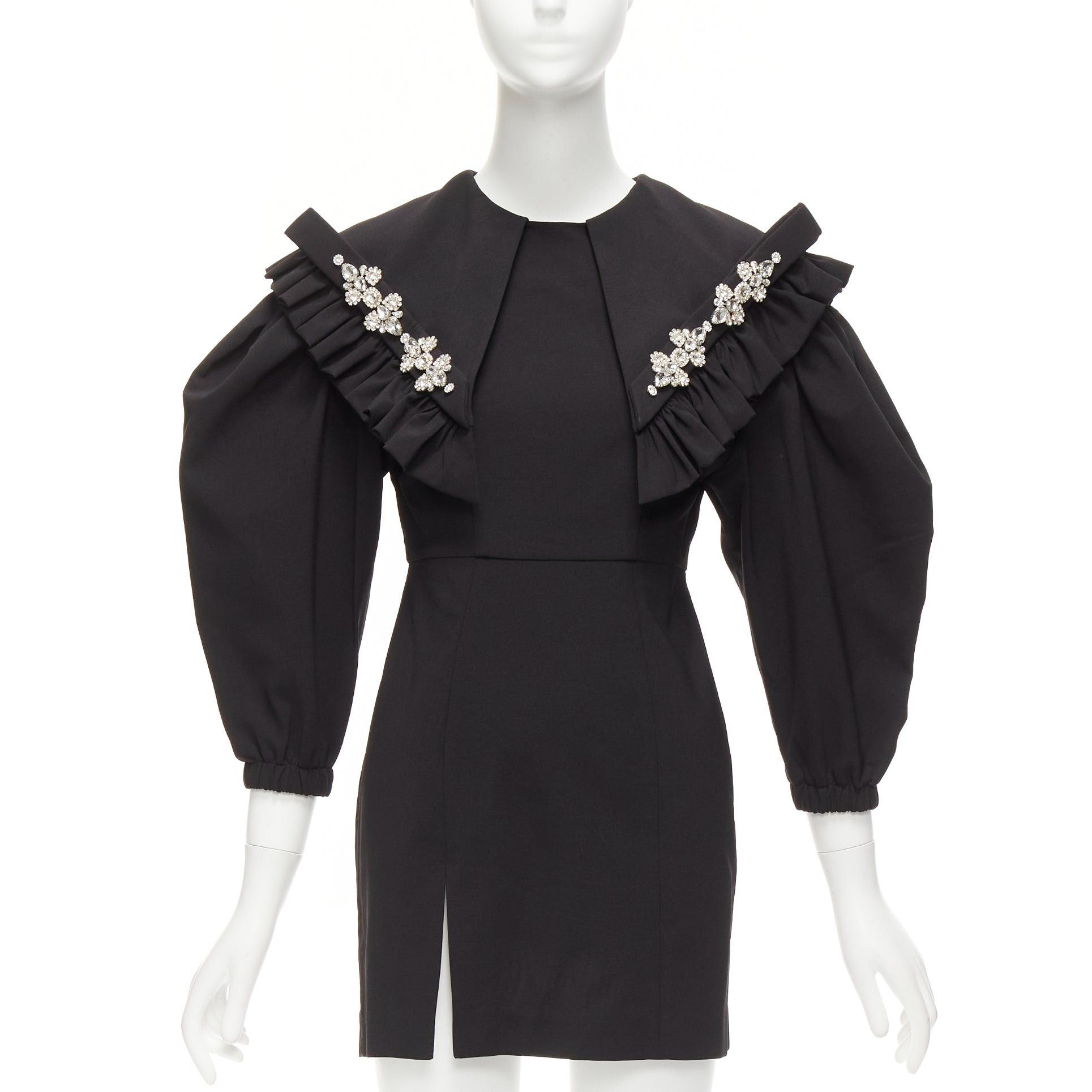 Shushu/Tong SHUSHU TONG black crystal large collar puff sleeves fitted mini dress UK6 XS Size XS / US 0-2 / IT 36-38 - 1 Thumbnail