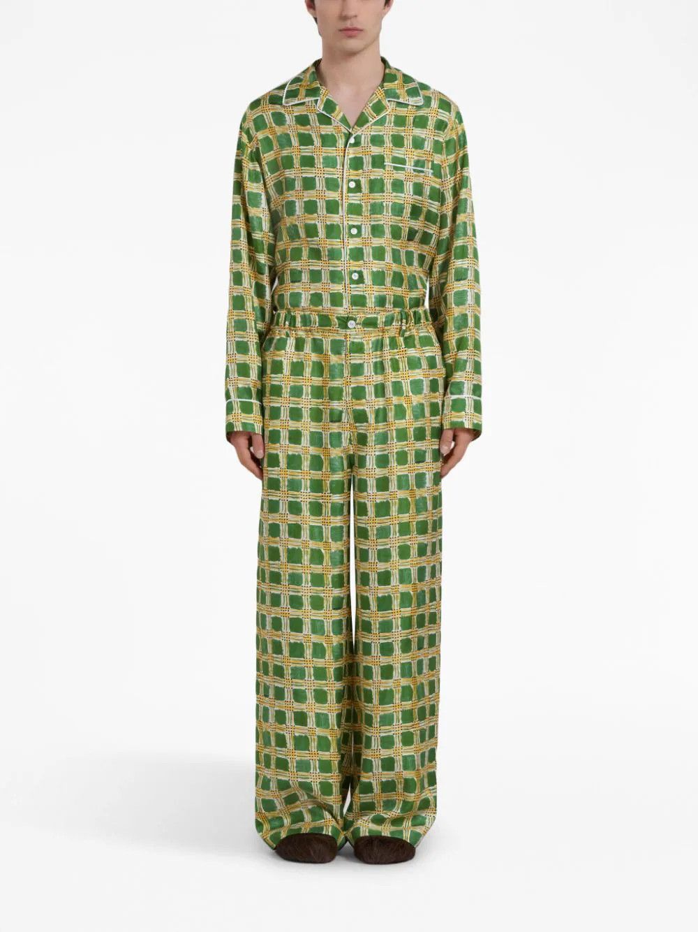 Marni o1w1db10824 Check Fields Silk Wide-leg Pant in Multicolor Size US 32 / EU 48 - 3 Thumbnail
