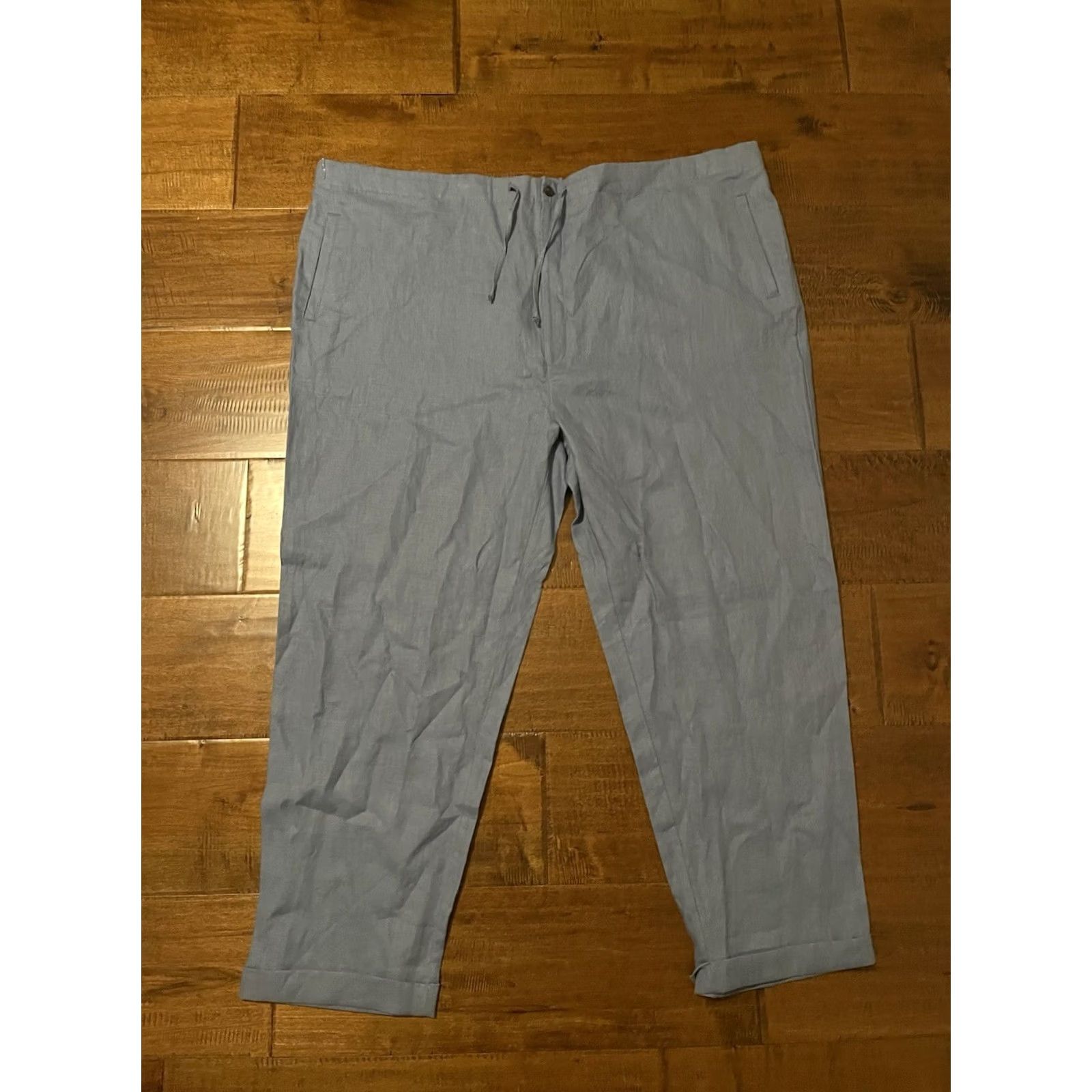Vintage Paul Fredrick 100% Linen French Blue Drawstring Cuffed Pants Mens 52x30 New Size US 36 / EU 52 - 3 Thumbnail