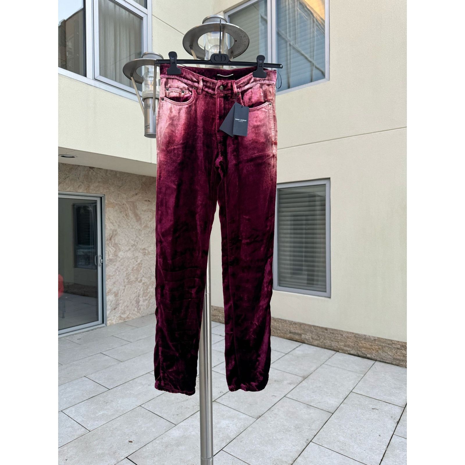 Saint Laurent Paris o1rshd1 Q:2/ Skinny 5 Pockets Velvet / Velour Pants Burgundy Size US 28 / EU 44 - 1 Thumbnail