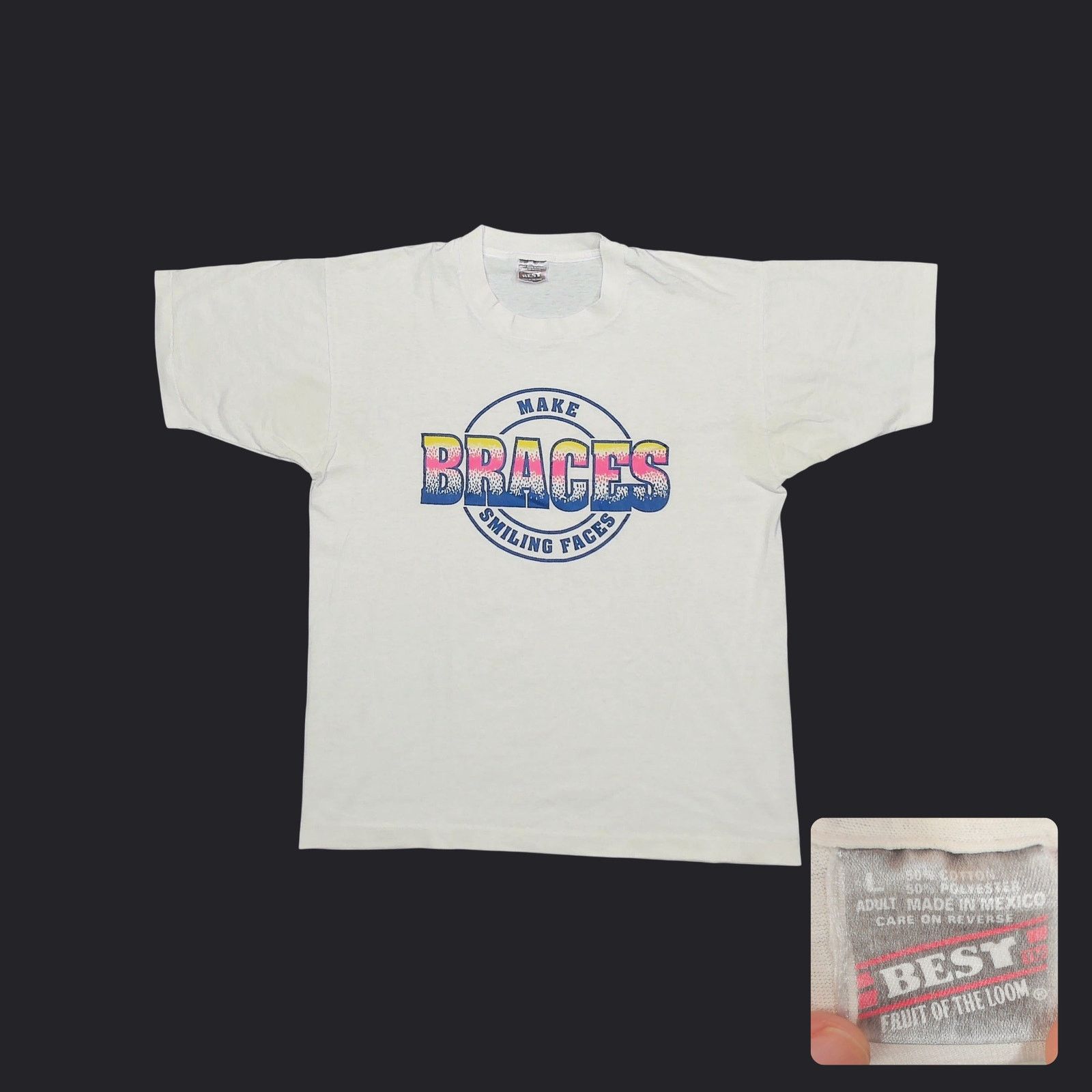 Fruit Of The Loom FOTL VTG 90s Single Stitch Braces Dentist Graphic Tee L Size US L / EU 52-54 / 3 - 1 Thumbnail
