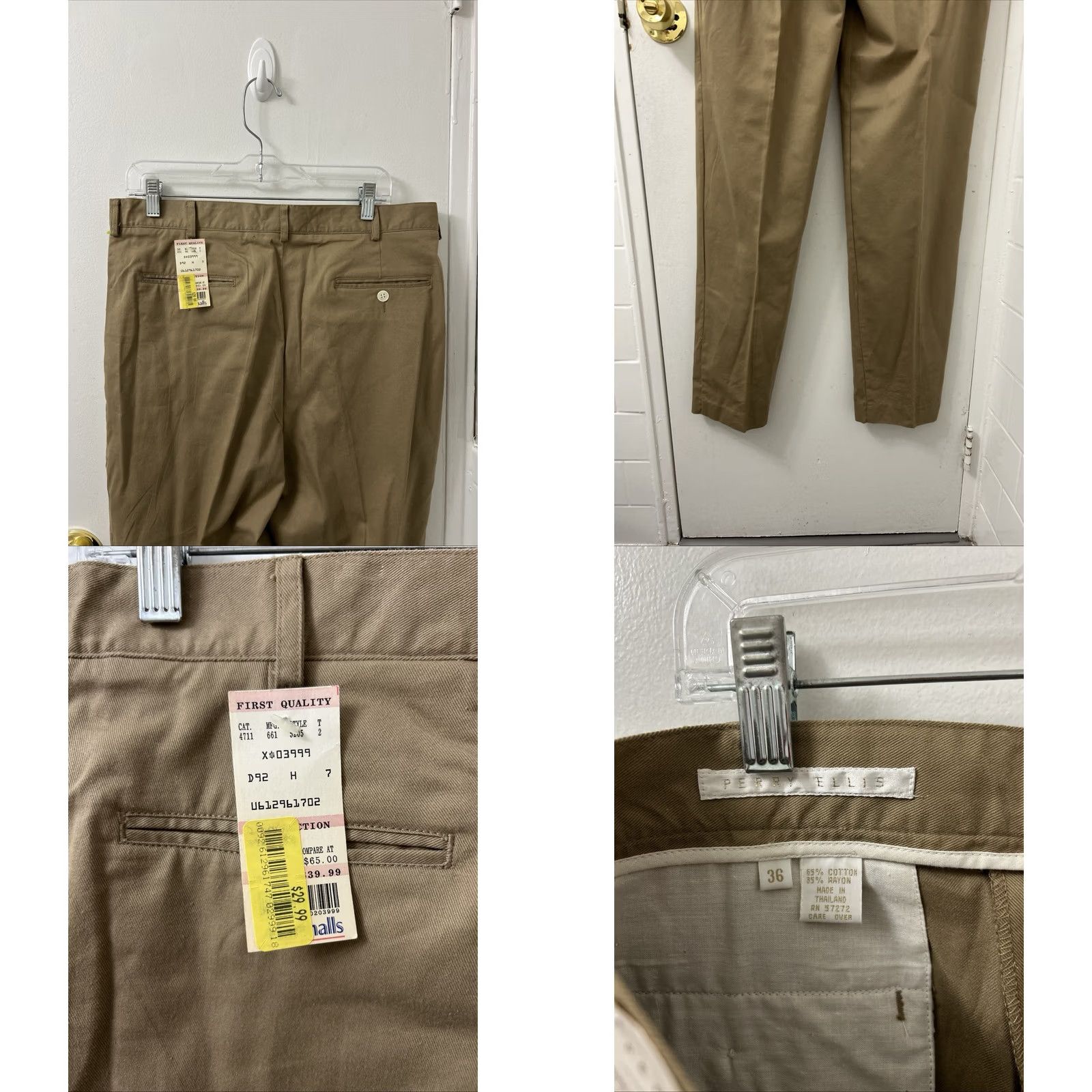 Perry Ellis Perry Ellis Pants Mens 36x35 Tan Khaki Pleated Pockets Trousers Dress Pants Workwear Casual Slim Straight 36in Inseam Size US 36 / EU 52 - 8 Thumbnail