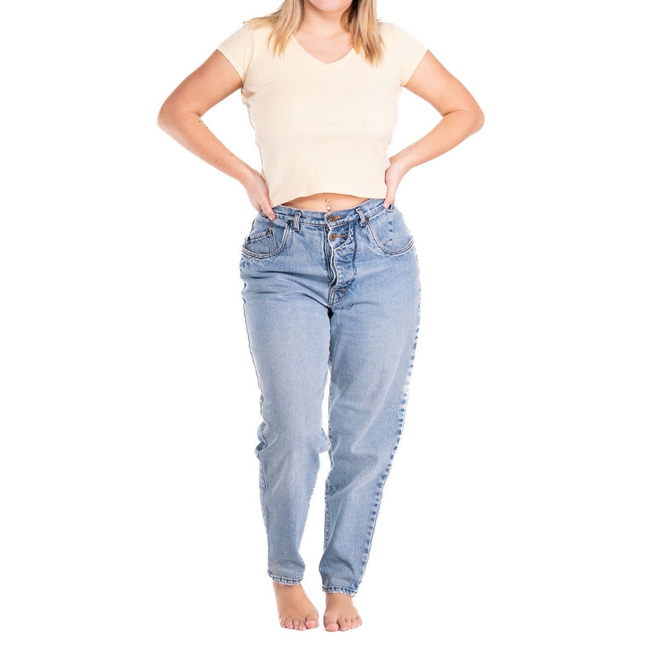 Vintage Vintage 90s Bonjour Light Wash Tapered Mom Jeans Size 30" / US 8 / IT 44 - 3 Thumbnail