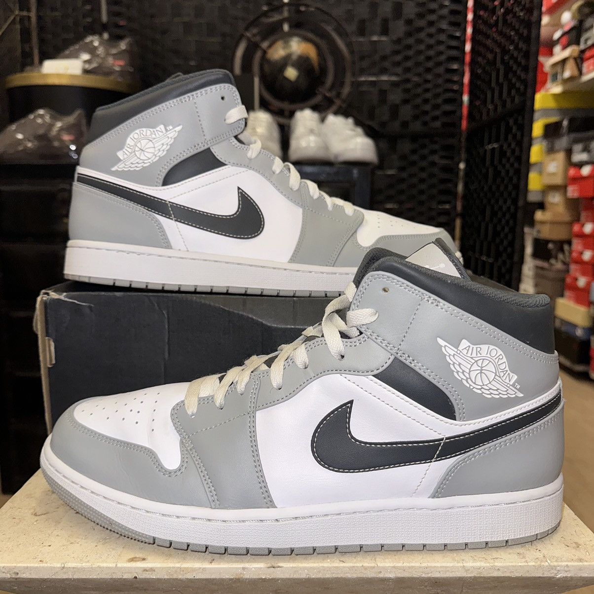 image of Size 14 - Jordan 1 Mid Light Smoke Grey Shoes, Men's