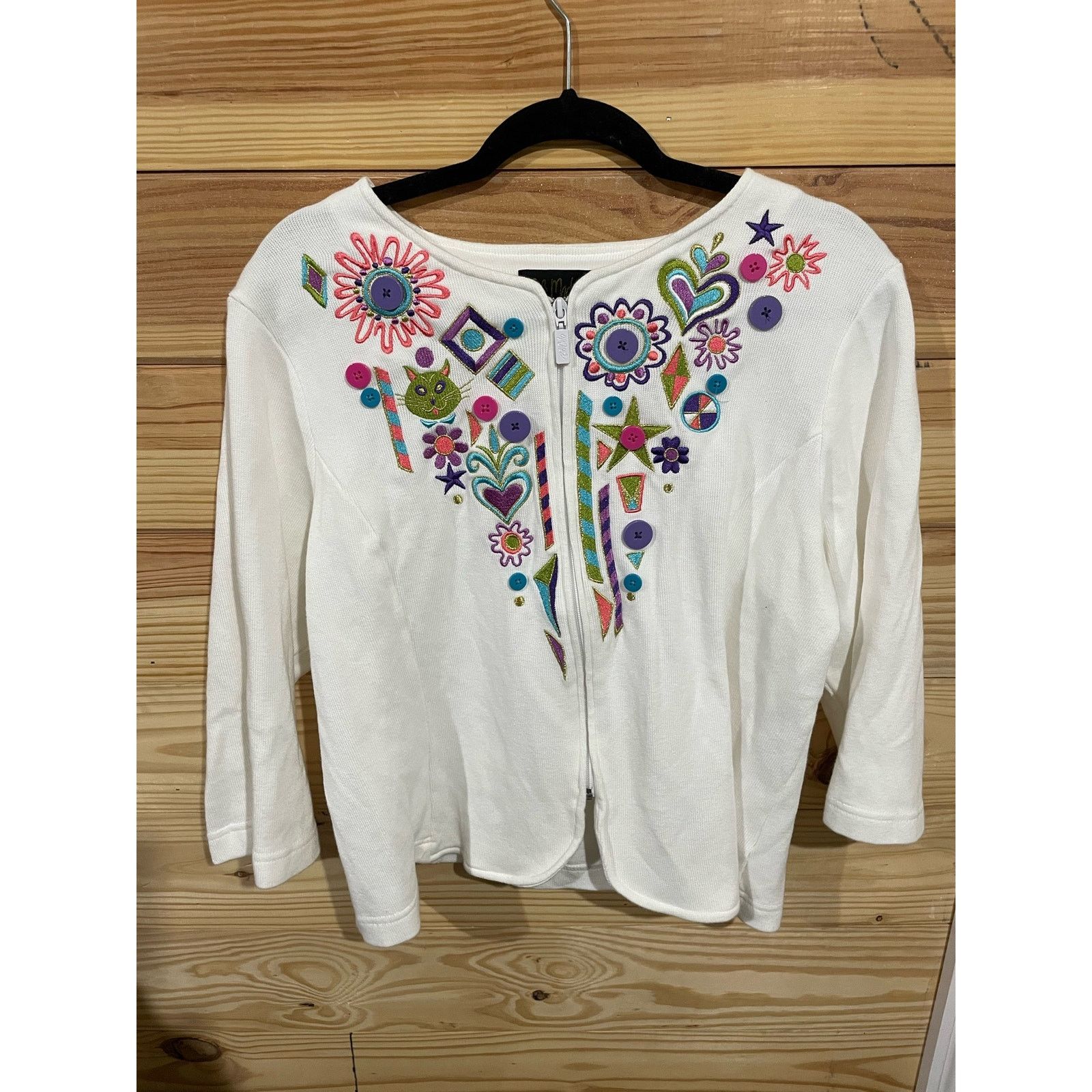 Bob Mackie Bob Mackie Wearable Art Zip Up Sweater, size XL Size XL / US 12-14 / IT 48-50 - 1 Thumbnail