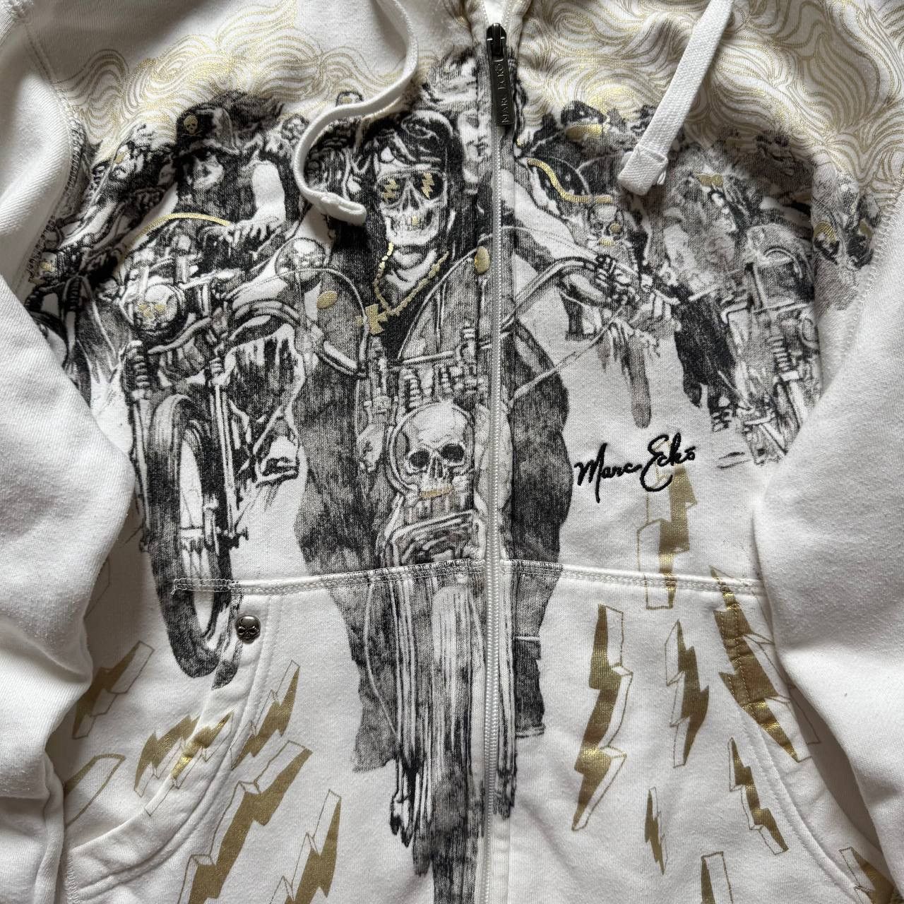 Marc Ecko Vintage Marc Ecko Racing Zipup Gothic Skull Hoodie 90s Y2K Size US S / EU 44-46 / 1 - 3 Thumbnail