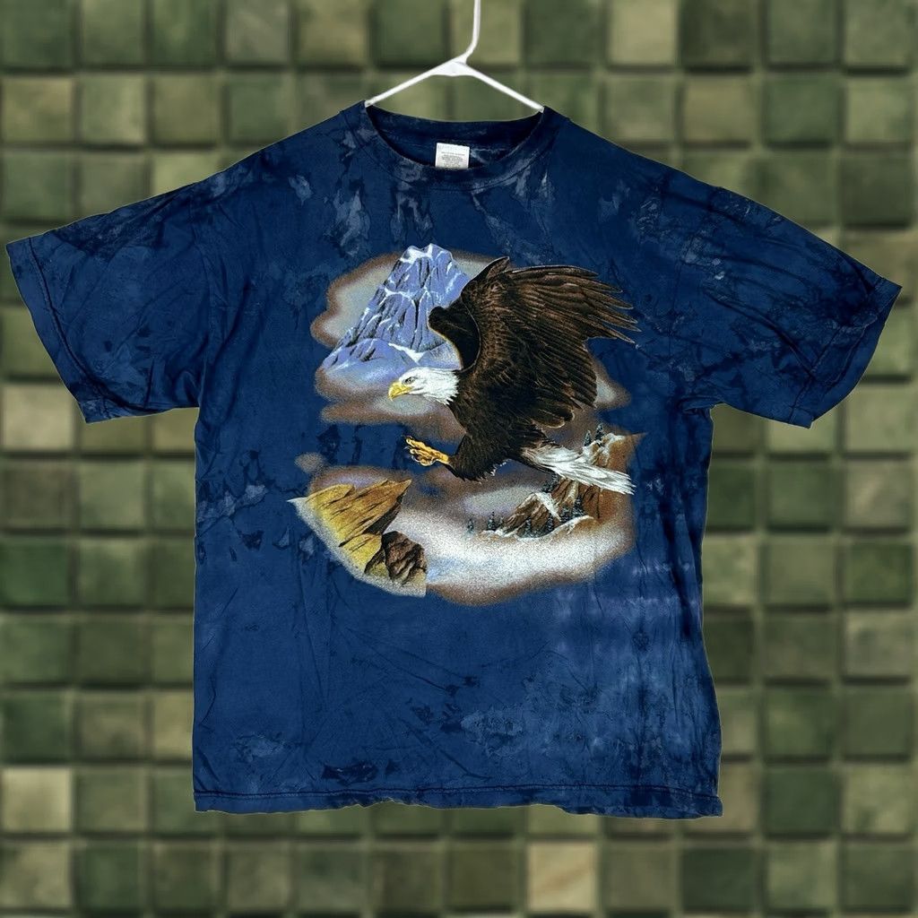 Vintage VINTAGE Blue Tie Dye T-Shirt Mens Large Bald Eagle Graphic Print America Short Sleeve Crew Neck 90s Wool? (Removed) Size US L / EU 52-54 / 3 - 1 Thumbnail