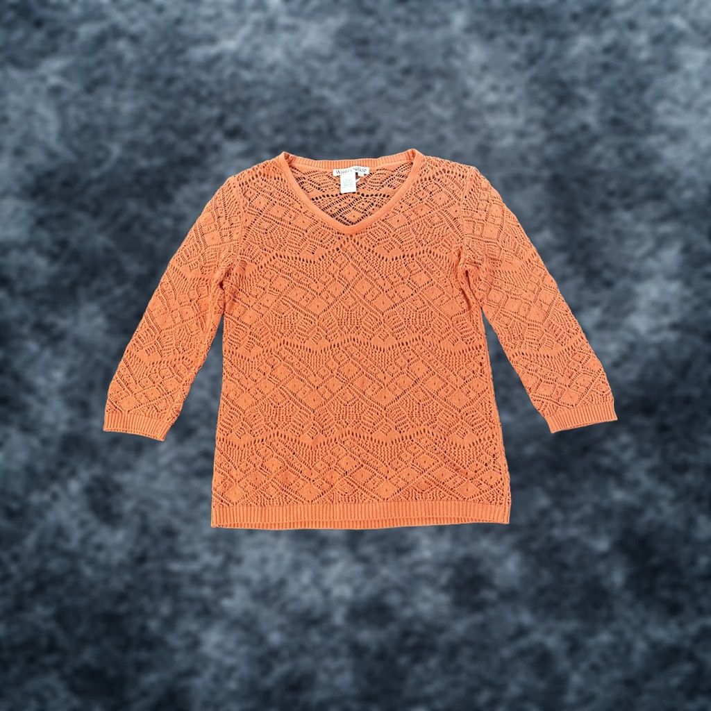Vintage VINTAGE WinterSilks Sweater Womens Small Silk Crochet Open Knit Orange 90s V-Neck Long Sleeve Pullover Size S / US 4 / IT 40 - 1 Thumbnail