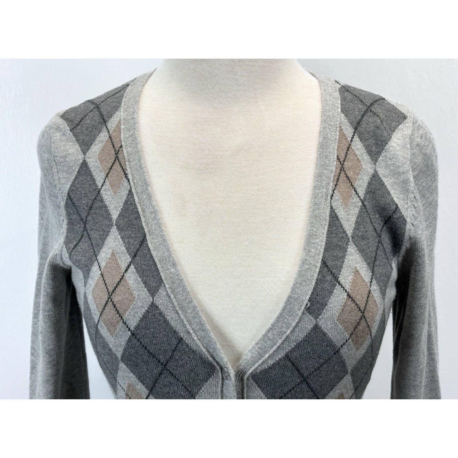 Vintage The Limited Grey Argyle Cardigan Sweater Women's Small Stretch Y2K 3/4 Sleeve Size S / US 4 / IT 40 - 5 Thumbnail