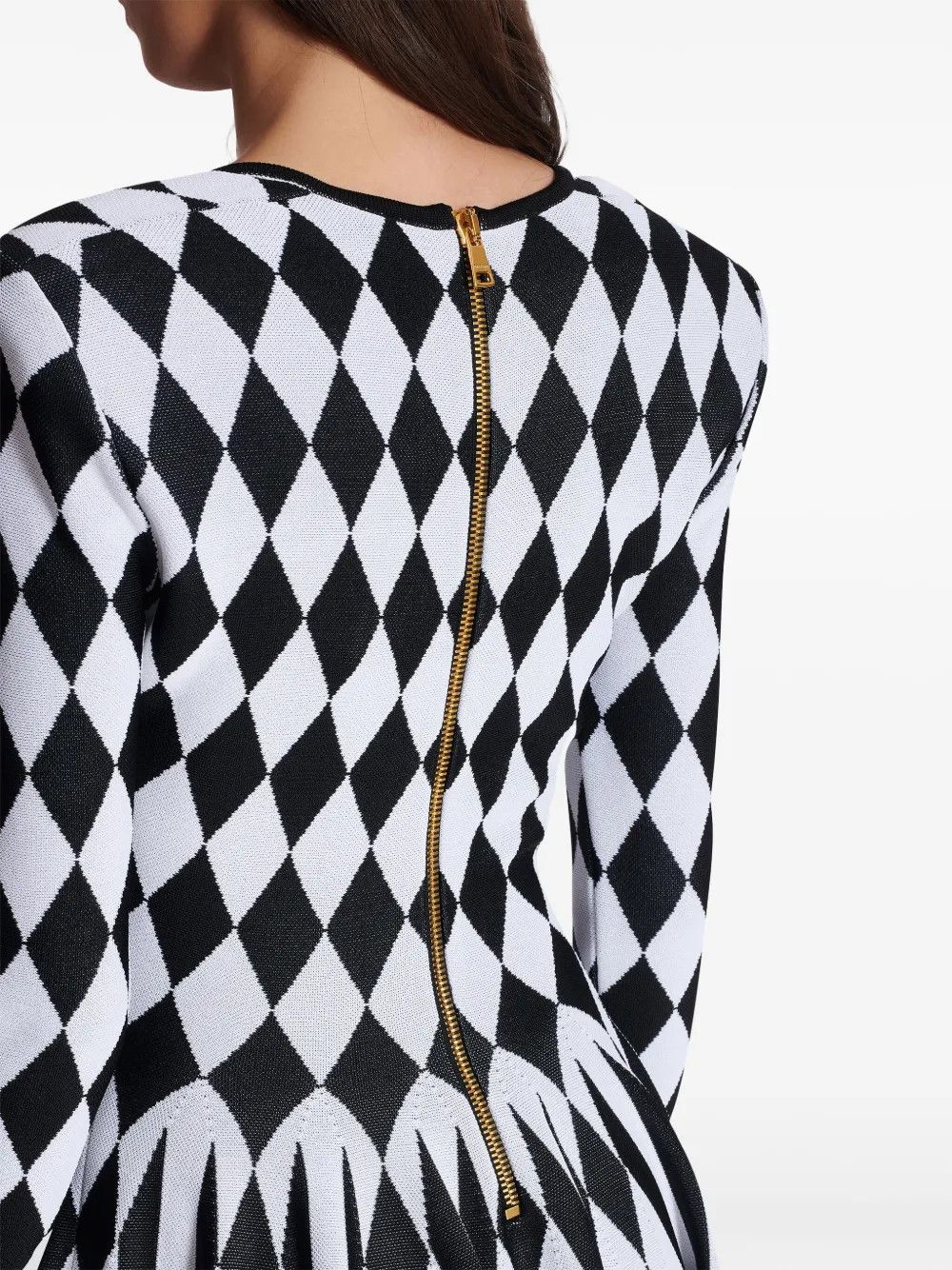 Balmain o1s1wg110725 Jacquard Knit Mini Dress in Black/White Size M / US 6-8 / IT 42-44 - 6 Thumbnail