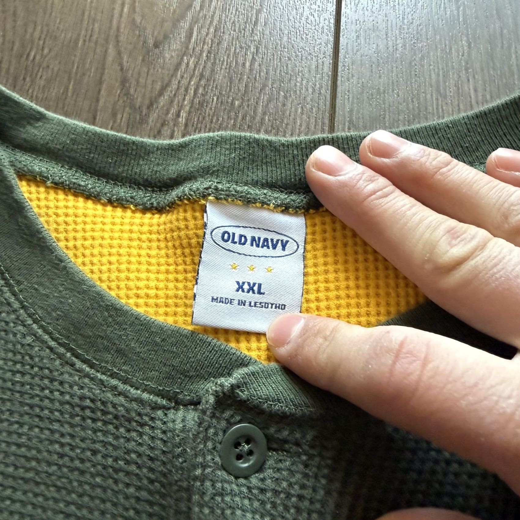 Old Navy Old Navy Mens Thermal Henley Shirt Waffle Knit Long Sleeve 2XL Green Size US XXL / EU 58 / 5 - 4 Thumbnail