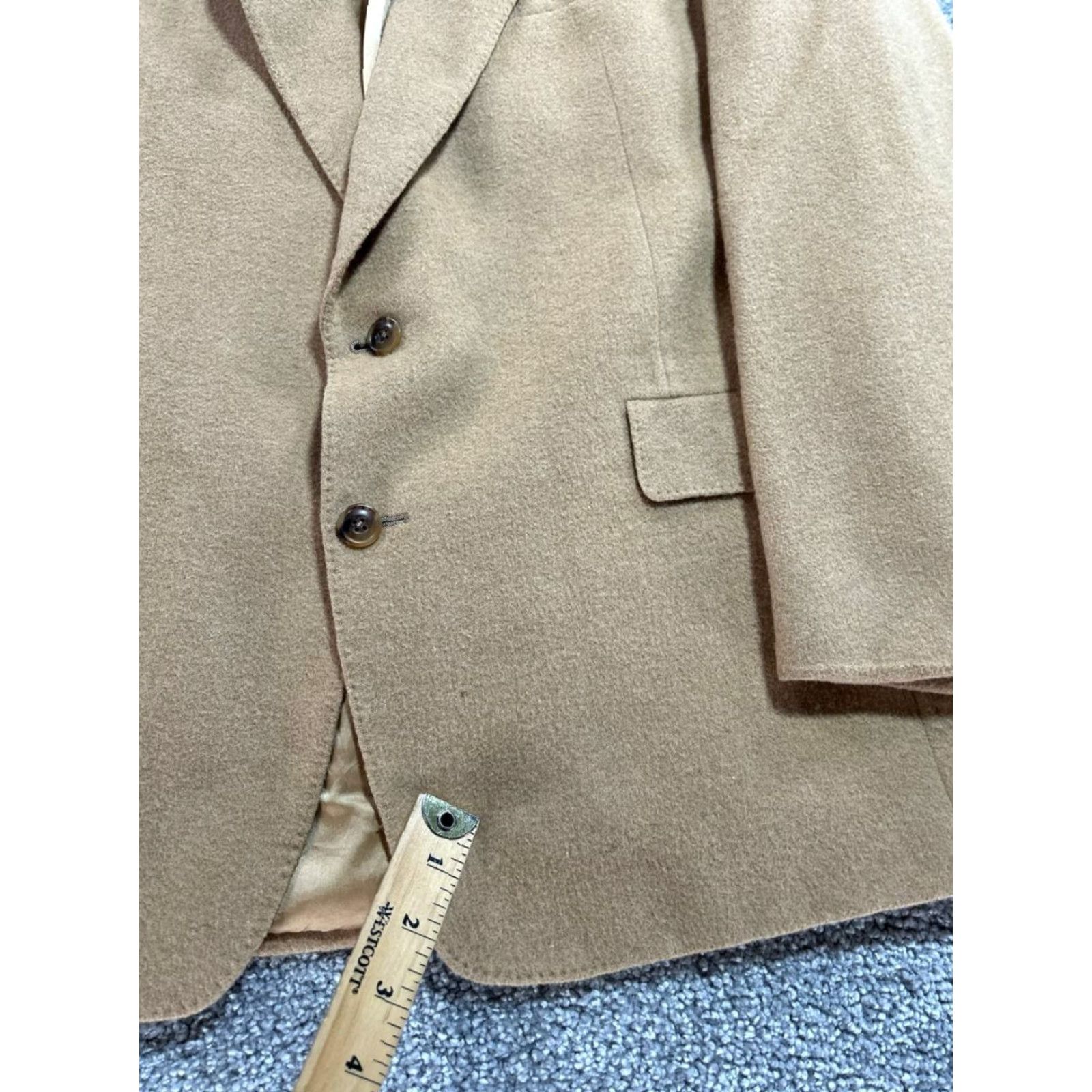 Hart Schaffner Marx VINTAGE Hart Schaffner Marx Blazer Jacket Mens 46 Beige Camel Hair Single Vented Size 46R - 4 Thumbnail