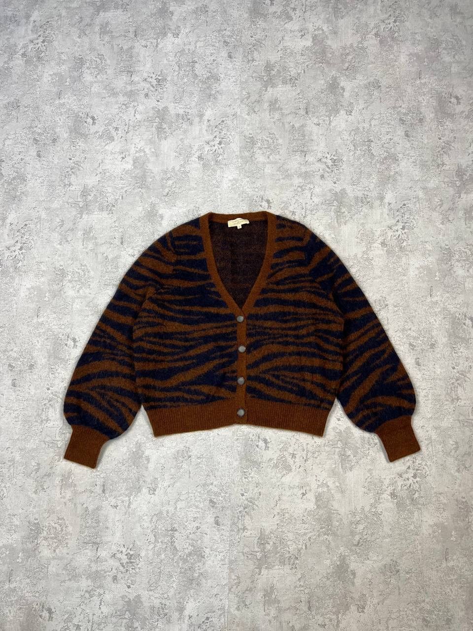 image of La Maille Sezane Womens Brown/blue Mohair Cardigan in Blue/Brown (Size Medium)