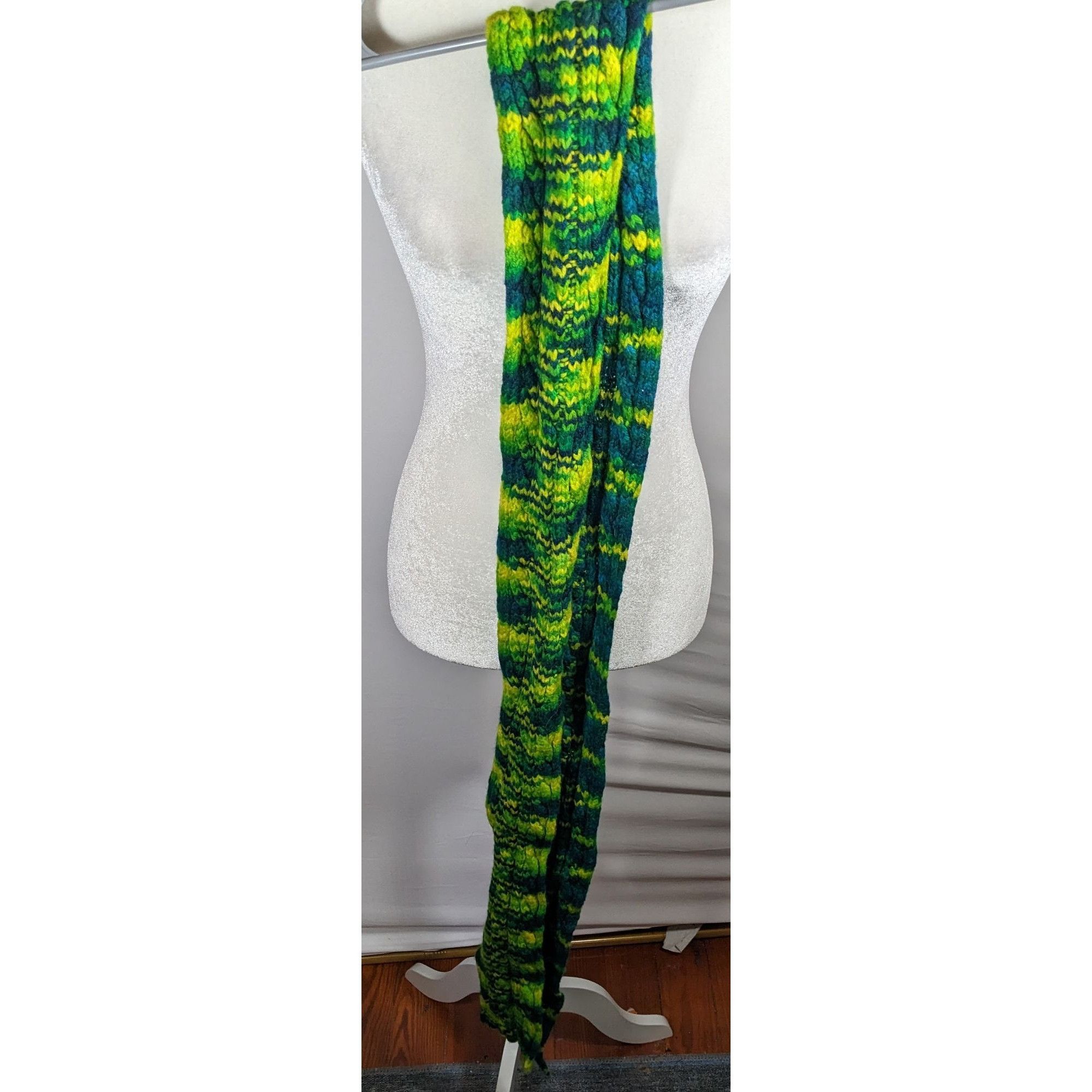 Handmade Handmade Cybergoth Dragon Blue Yellow And Neon Green Scarf Size ONE SIZE - 7 Thumbnail