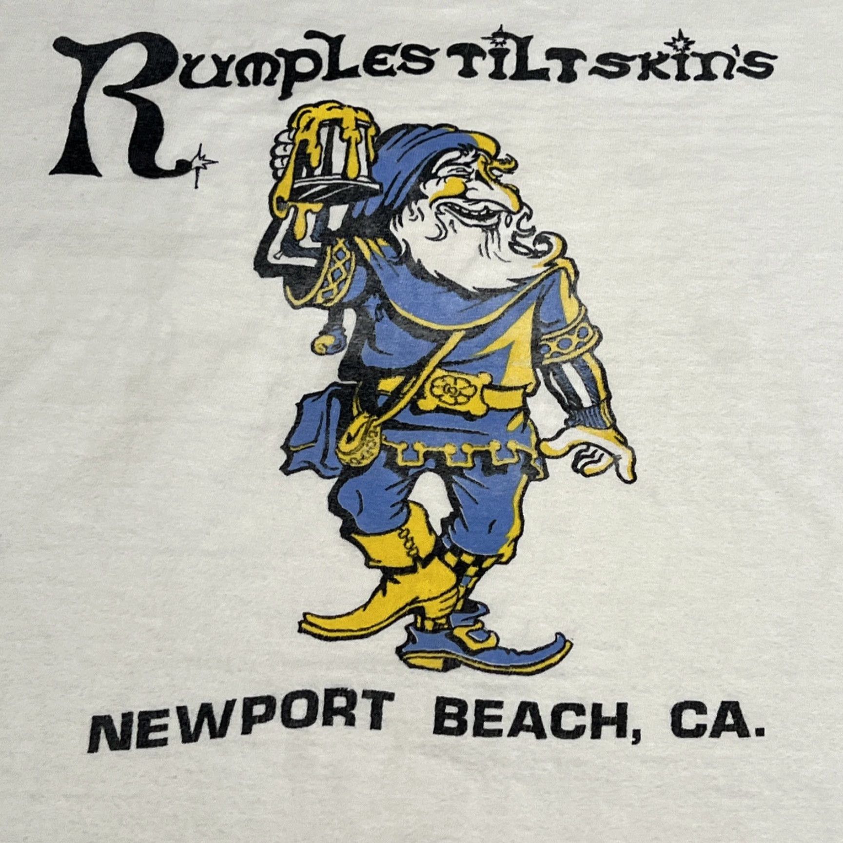 VINTAGE RumplesTiltskin’s Newport Beach Single Stitch Shirt XL Unisex White Graphic Tee 1980s Mens Womens Adults Grunge Hanes