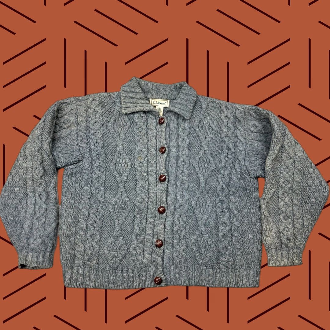 Vintage VINTAGE L.L. BEAN Irish Fisherman Wool Cardigan-Sweater Women SIZE M Blue Cable Knit Size M / US 6-8 / IT 42-44 - 1 Thumbnail