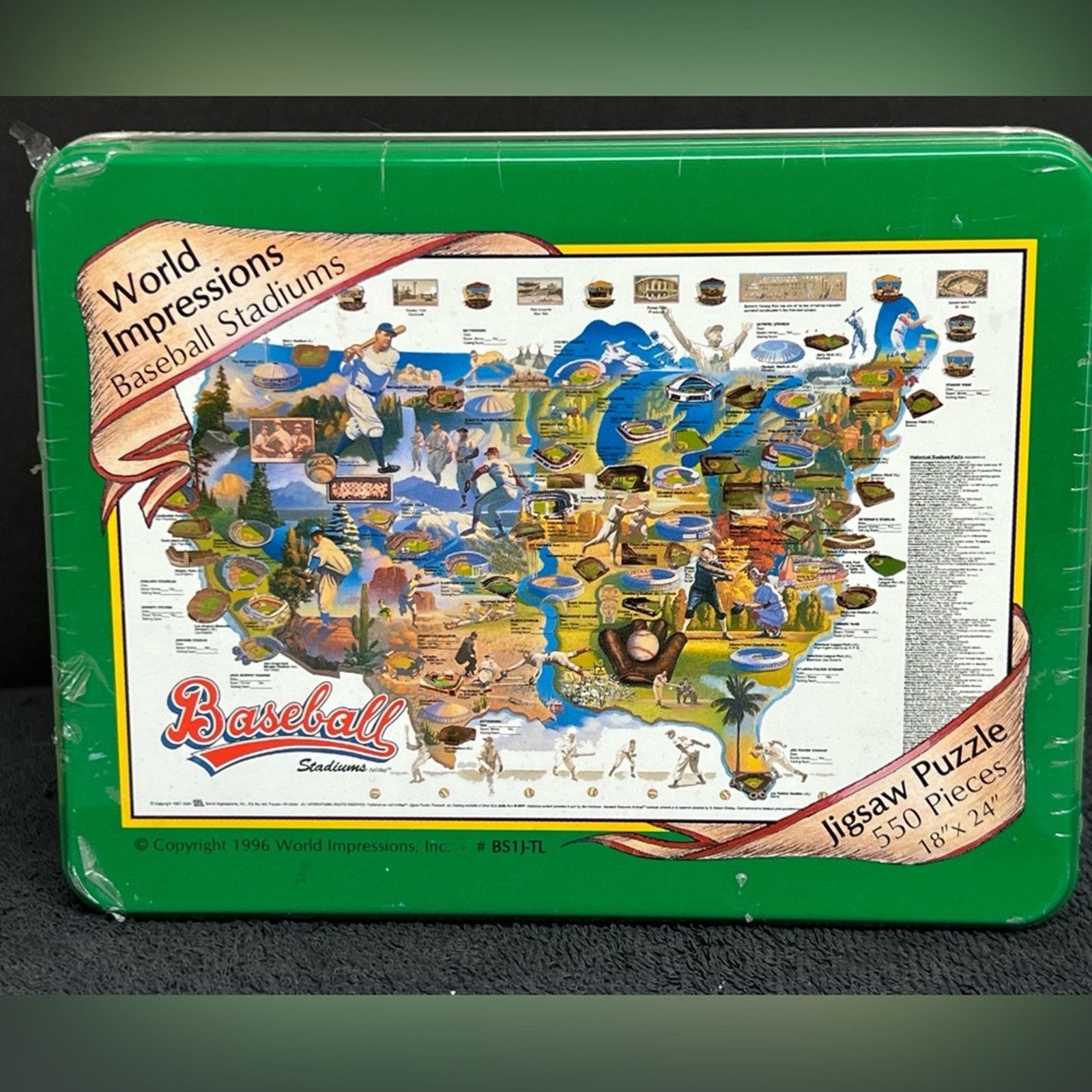 MLB VINTAGE 1996 World Impressions Baseball Jigsaw Puzzle in Tin Size ONE SIZE - 1 Thumbnail