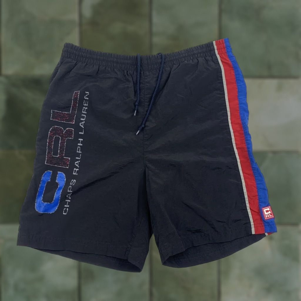 Chaps VINTAGE Chaps Ralph Lauren Swim Trunks Men M Black 90s Big Logo Spellout Size US 31 - 1 Thumbnail