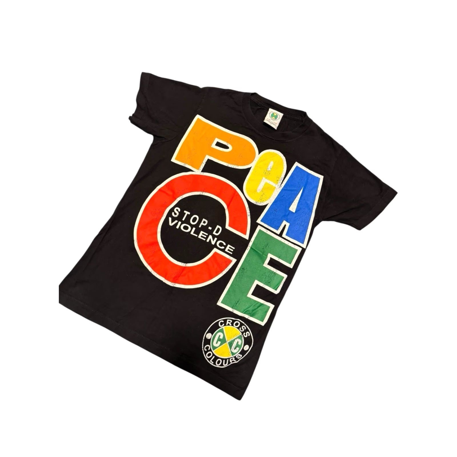 Vintage VINTAGE Cross Colours PEACE Stop-D the Violence Hip Hop Nation Men’s SML Rap Tee Shirt Short Sleeve Black Cotton Logo 90s Hip Hop Mens Size US S / EU 44-46 / 1 - 2 Thumbnail