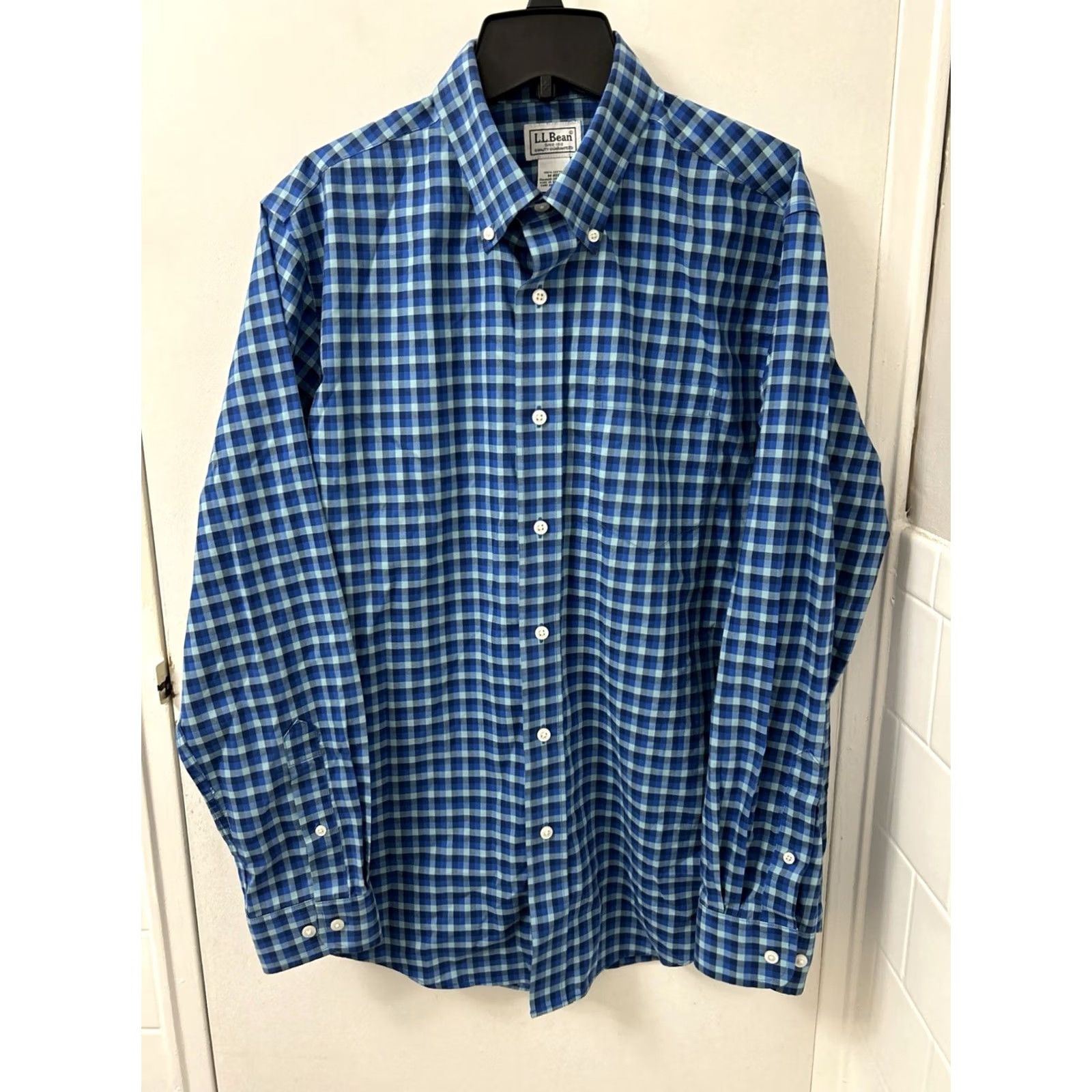Vintage LL Bean Shirt Mens M Blue Plaid Kennebunk Sport Oxford Wrinkle Free L/S 287889 Size US M / EU 48-50 / 2 - 2 Thumbnail