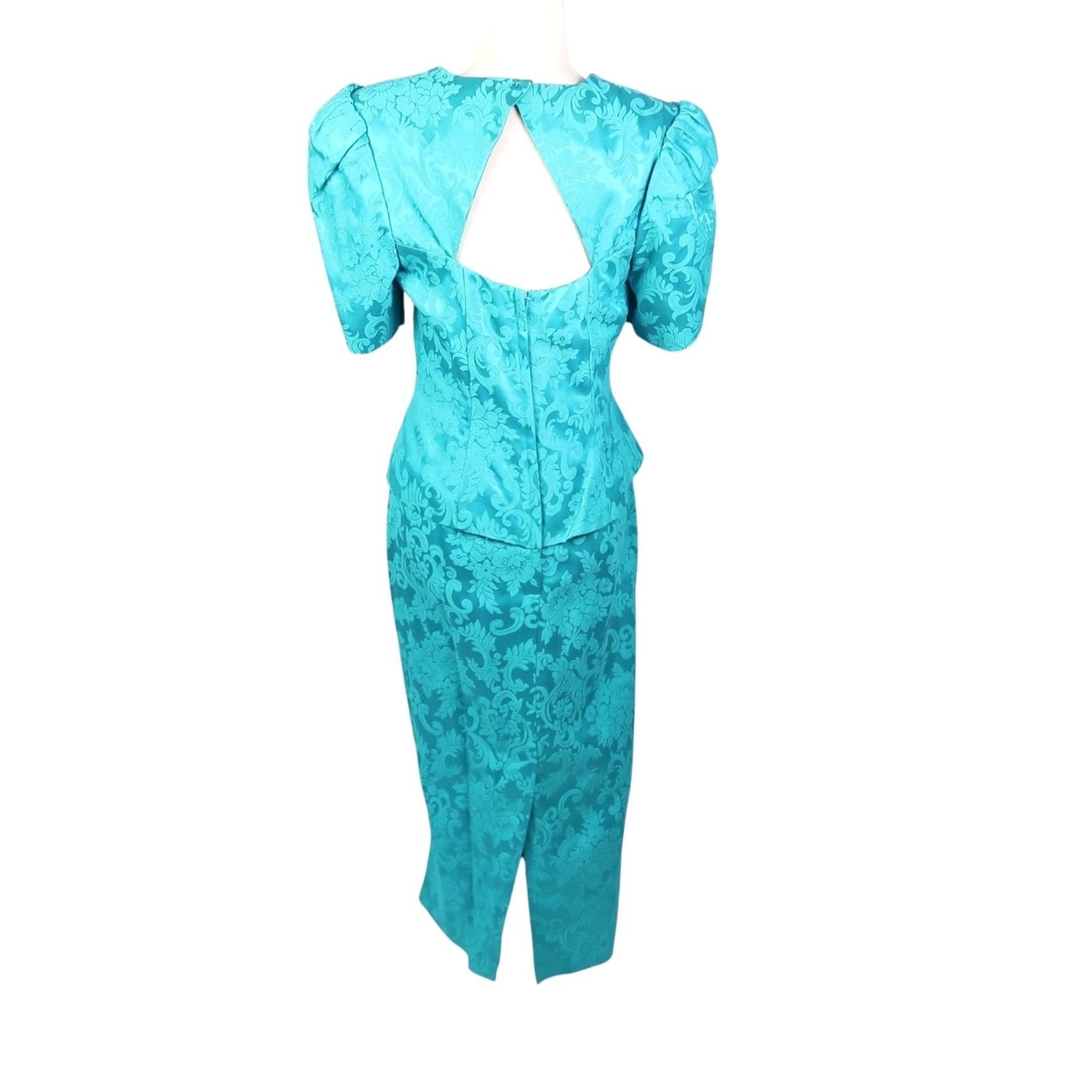 Vintage VINTAGE Scott McClintock Teal Green Floral Jacquard Peplum Midi Dress 10 Women Size L / US 10 / IT 46 - 4 Thumbnail