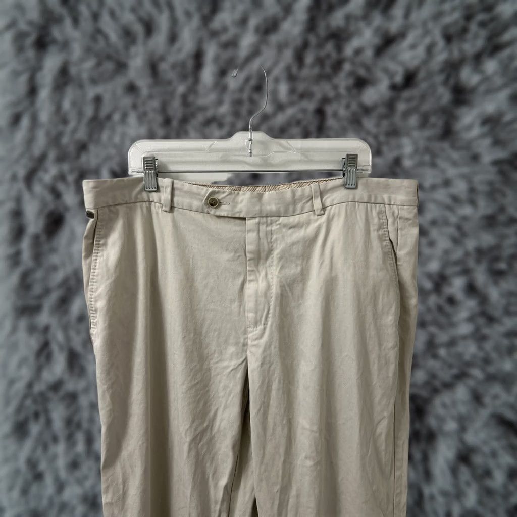 Tommy Bahama Tommy Bahama Pants Mens 38x31 Beige Silk Chino Herringbone Flat Front Logo Zipper Button Trousers Size US 38 / EU 54 - 1 Thumbnail
