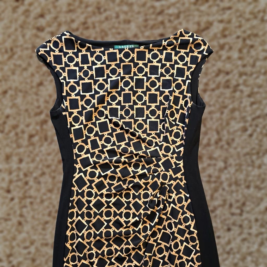 Ralph Lauren Lauren Ralph Lauren Dress Womens Size 2P Black Geometric Fitted Sleeveless Boat Neck Knitted Polyester Career Dress Size XS / US 0-2 / IT 36-38 - 1 Thumbnail