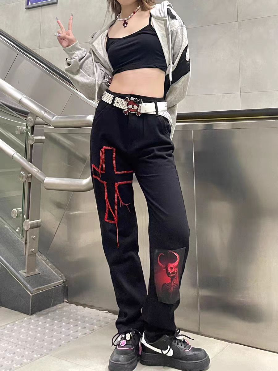 Designer Vintage Y2K Dark Cross Rock Zip Baggy Jeans Size US 30 / EU 46 - 2 Thumbnail