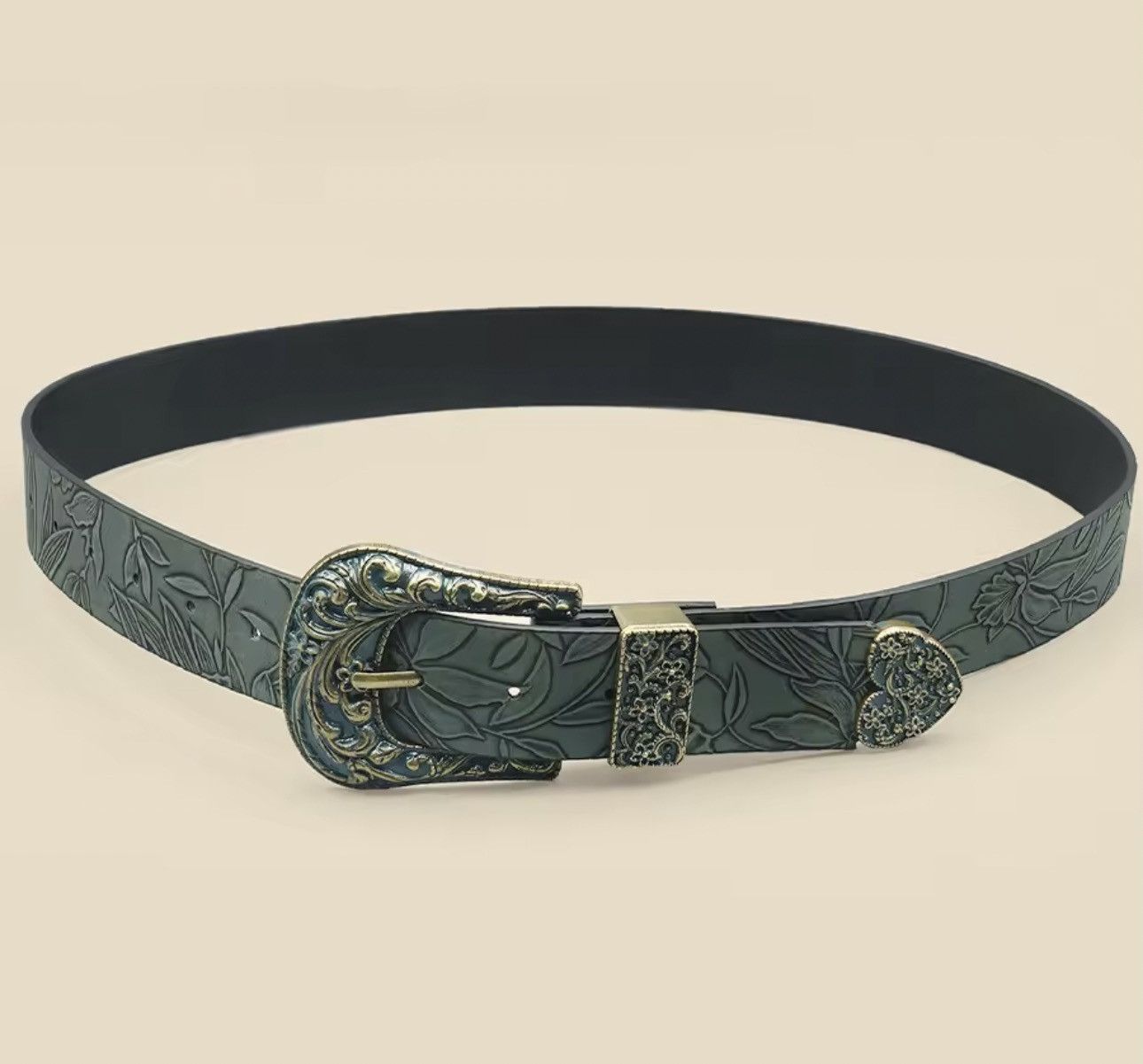 Japanese Brand Carved Leaf Pu Leather Belt 110 cm Size ONE SIZE - 7 Thumbnail