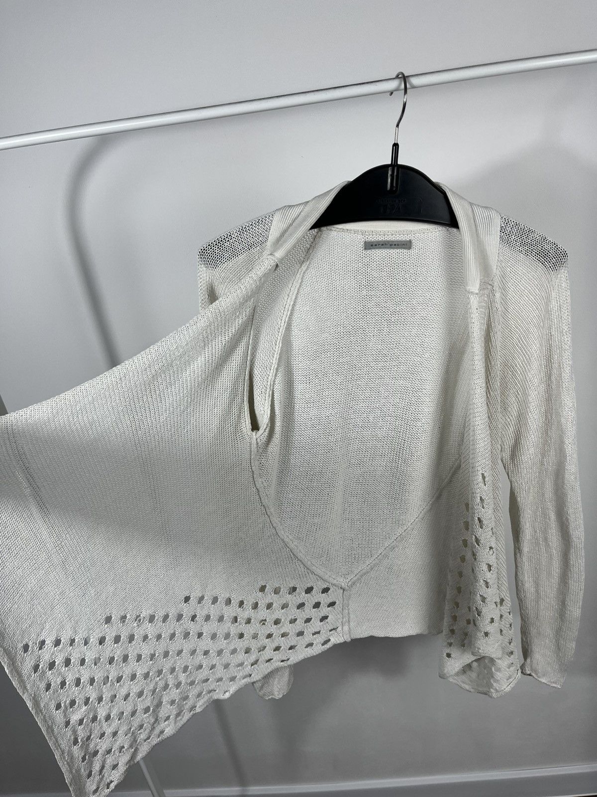 Sarah Pacini Sarah Pacini White Knit Open Cardigan Draped Long Sleeve Size S / US 4 / IT 40 - 8 Thumbnail