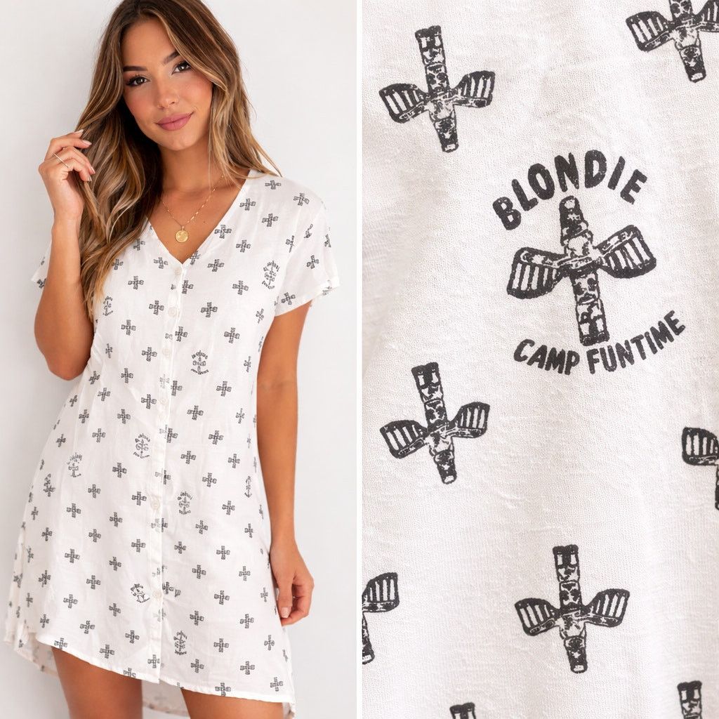 Junk Food Blondie Camp Funtime Ladies Casual White Dress | Sz L Size L / US 10 / IT 46 - 1 Thumbnail