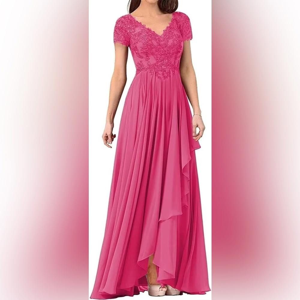 Designer Pink Lace Rhinestone Mother of The Bride Dress Medium Size M / US 6-8 / IT 42-44 - 1 Thumbnail
