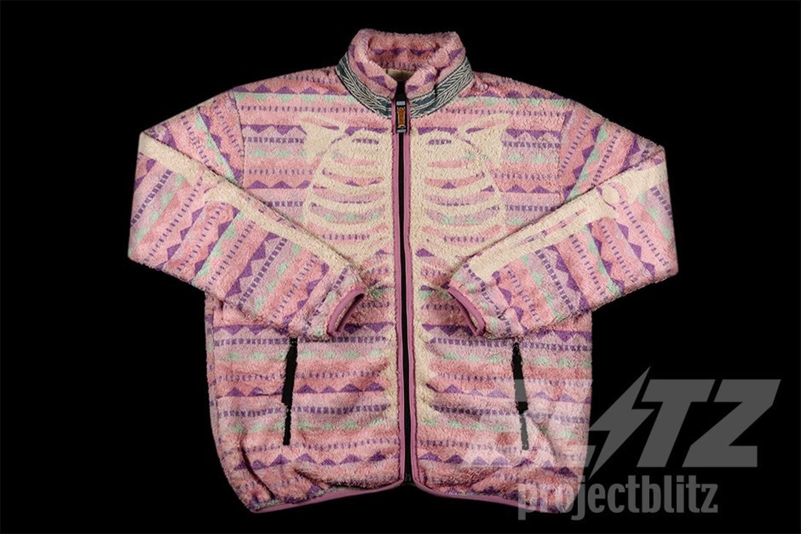Kapital Ashland Stripe Bone Pattern Fleece Zip Blouson Pink