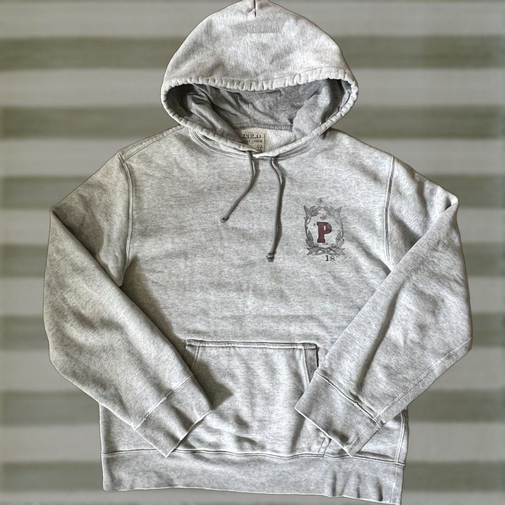 VINTAGE Polo Ralph Lauren Hoodie Mens Medium Grey Fleece Pullover