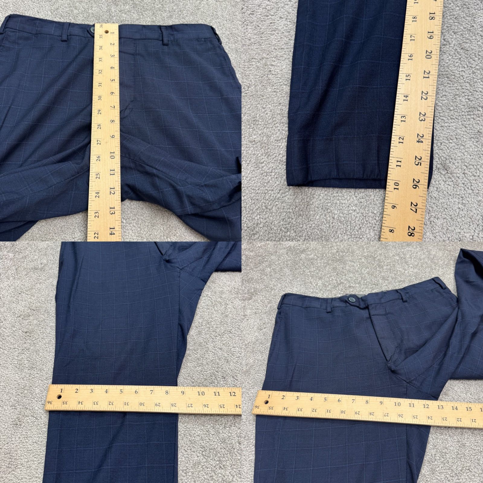 Vintage J. Hillburn Piana Super 170s Wool Silk 600 Dress Pants Men 34x28 Blue Windowpane Size US 34 / EU 50 - 9 Thumbnail