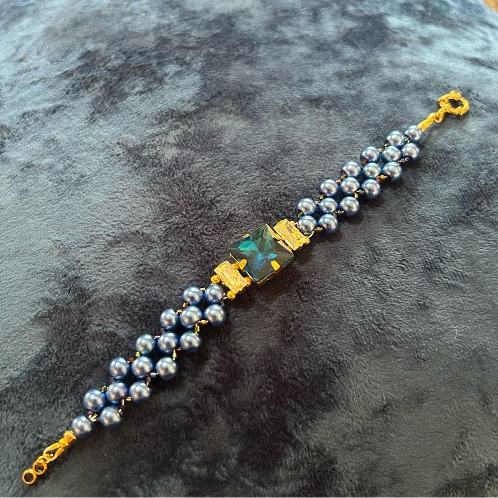 Handmade Handcrafted royal blue Czech glass pearl glass bar bracelet Size ONE SIZE - 4 Thumbnail
