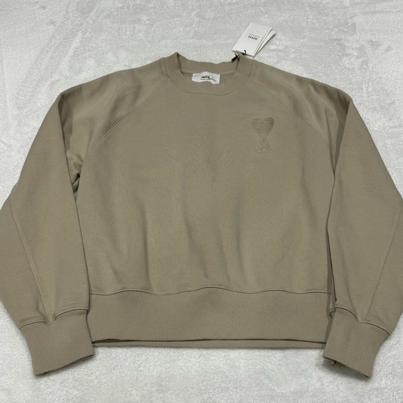 image of Ami Paris Ami De Coeur Sweatshirt Khaki Beige Size Small in Tan, Men's