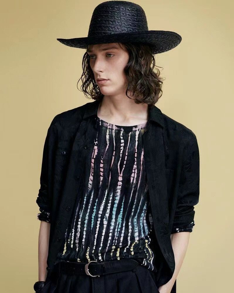 image of Saint Laurent Paris Tie-Dye Striped Embroodery Knit Sweater Size M in Black, Men's