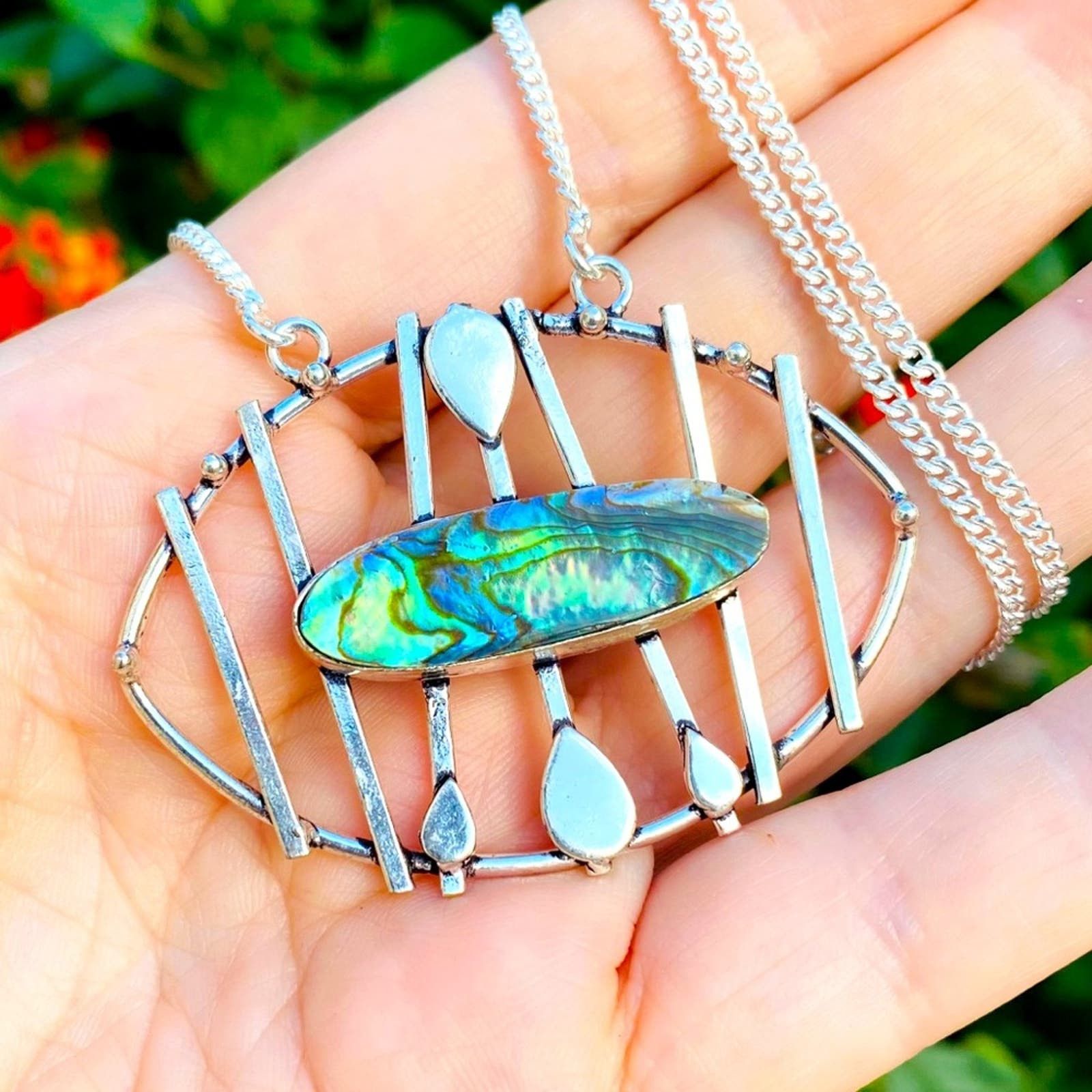 Handmade Abalone Shell Sterling Silver Art Deco Handmade Necklace Size ONE SIZE - 1 Thumbnail