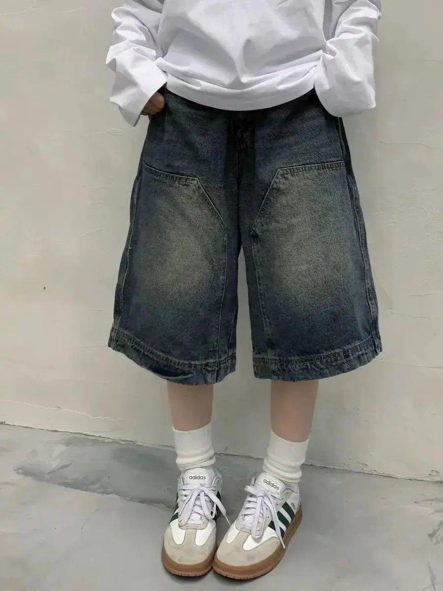 Japanese Brand Retro washed straight leg loose leg denim shorts Size US 32 / EU 48 - 4 Thumbnail