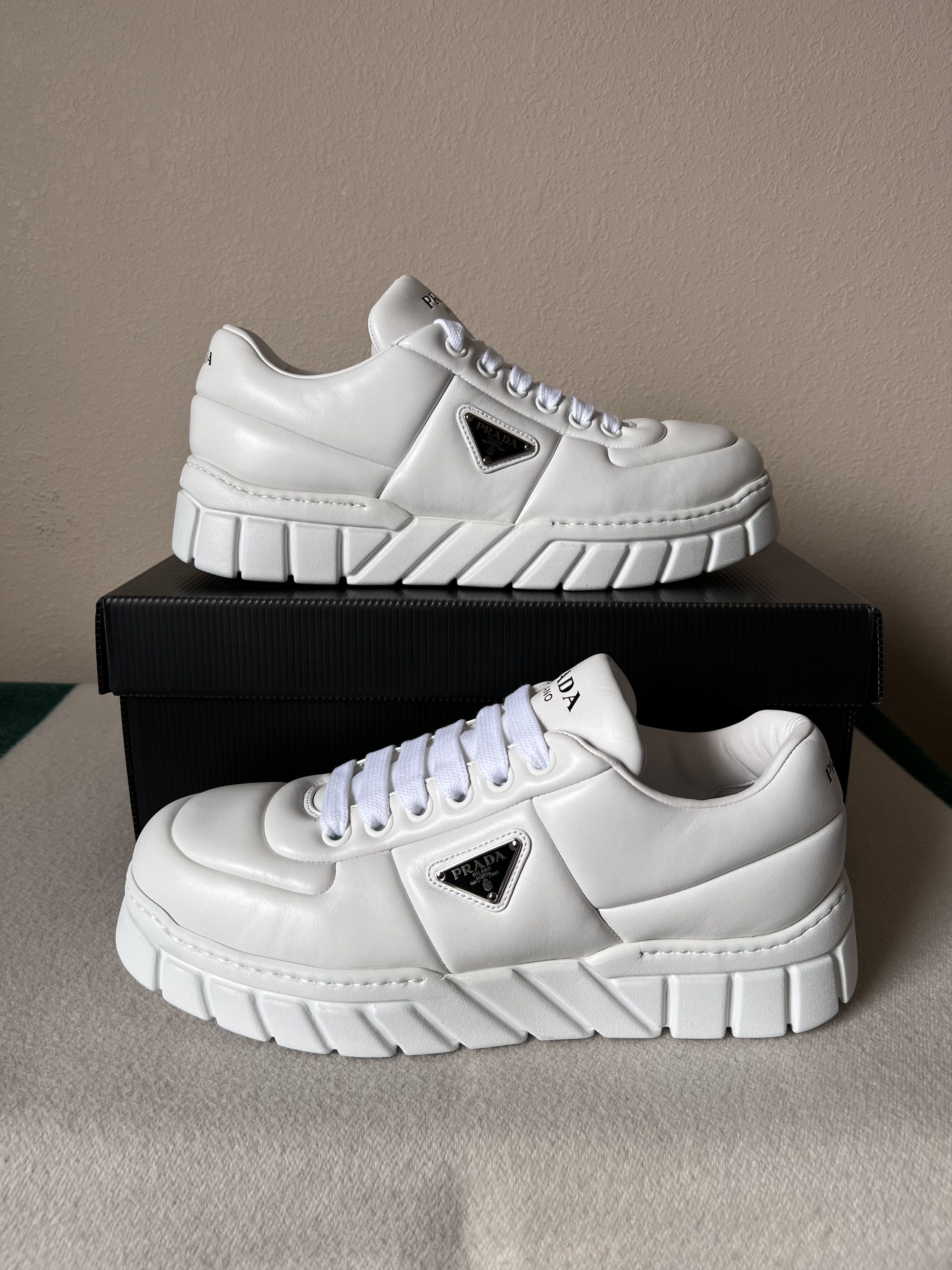 Prada Prada Padded Nappa Leather Sneakers in White Size US 12 / EU 45 - 2 Thumbnail