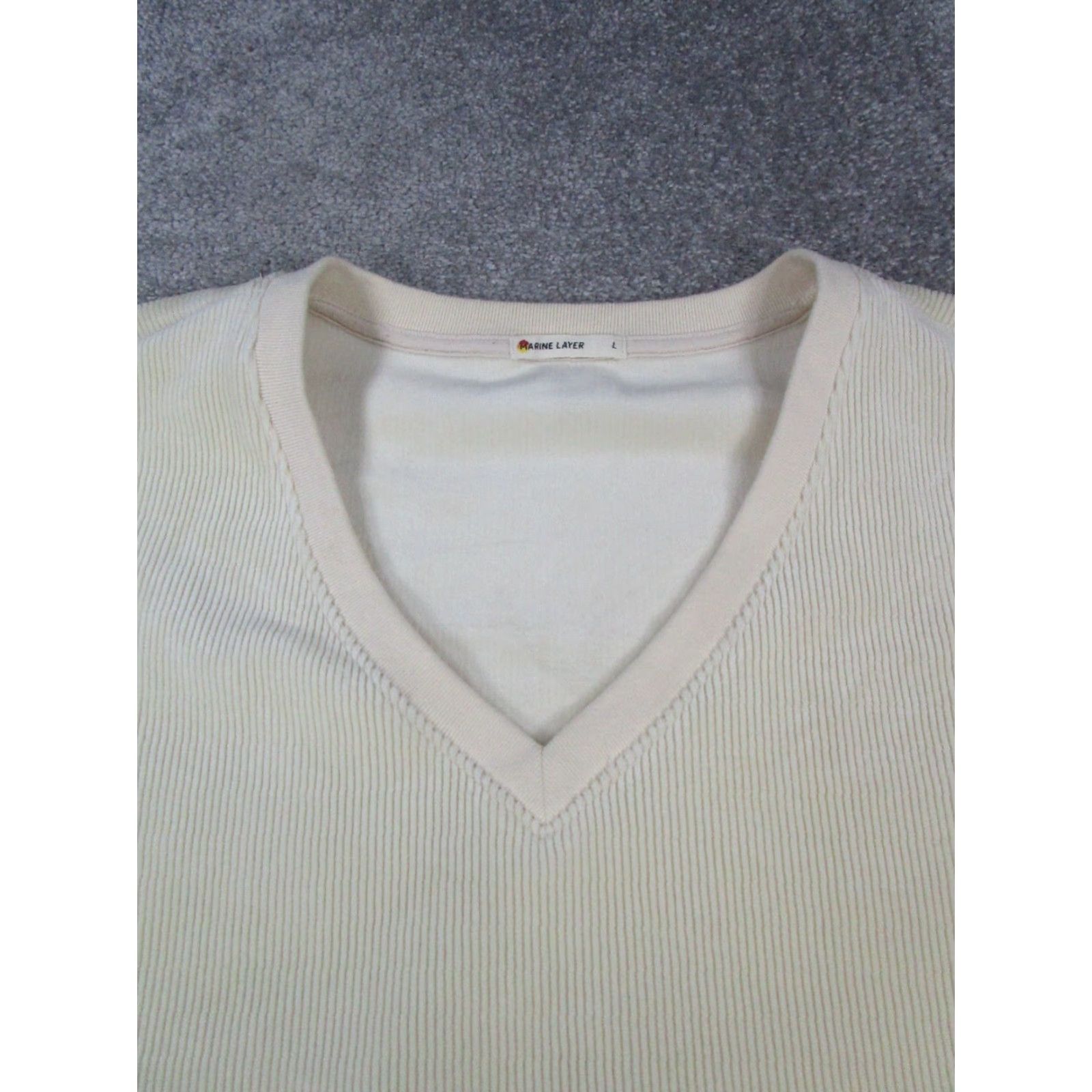 Marine Layer Marine Layer Sweater Womens L Ivory Ribbed Knit Pullover V-Neck Size L / US 10 / IT 46 - 2 Thumbnail